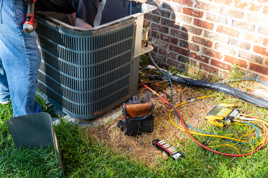 Outdoor AC unit under repair